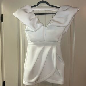 BiBi White Mini Dress with Ruffle Detail